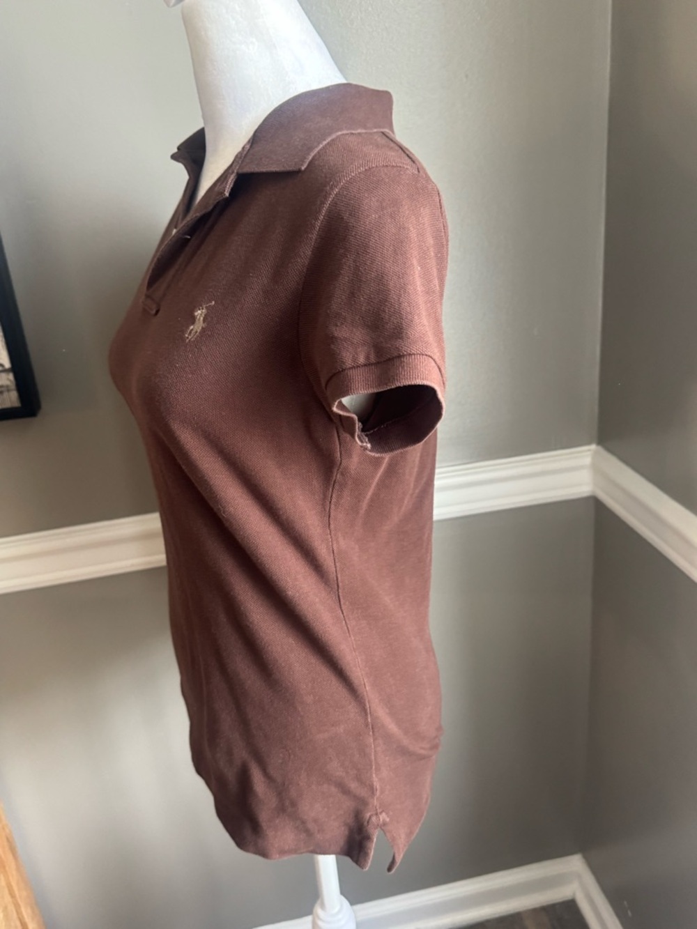 Vintage Ralph Lauren Women’s Brown Polo Shirt Small Skinny Top Fit Cotton - Picture 3 of 6